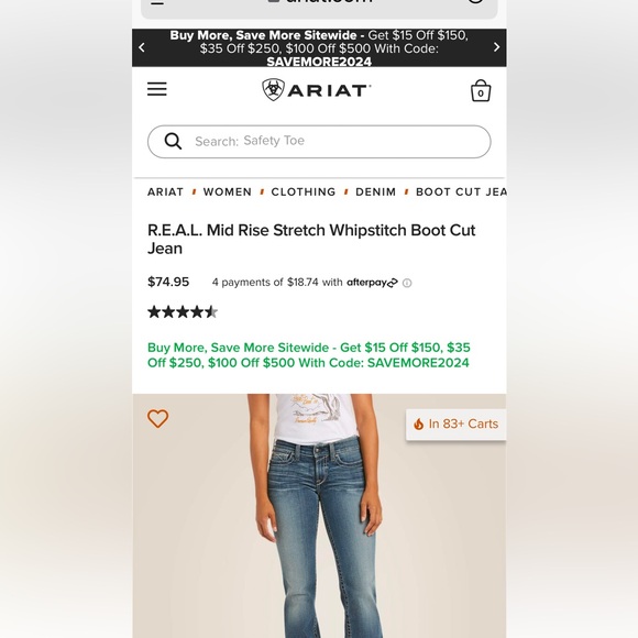 Ariat REAL 28XL Mid Rise boot￼
color:rainstorm 
Pocket pattern: whipstitch - Picture 6 of 6